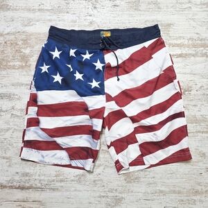 Mens Bass Pro Shops Board Shorts Swim Trunks Large Red White Blue Patriotic